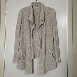 Barefoot dreams cozy chic ivory beige waffle knit drape front cardigan sweater